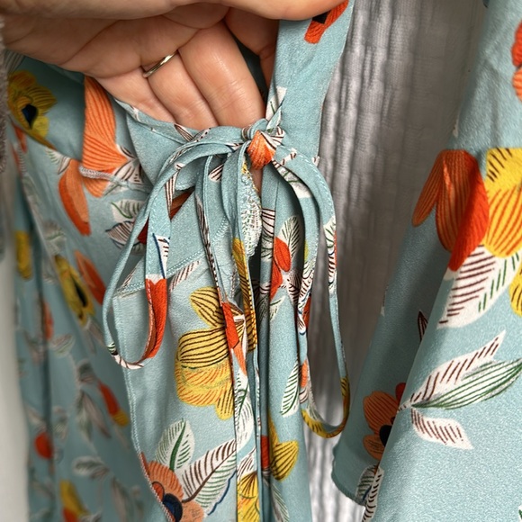 NWT Turquoise Floral Printed Frill Wrap Tea Dress - Picture 13 of 13